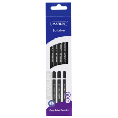Box of 12's - Marlin Scribblers HB end dipped pencil Black & Silver striped